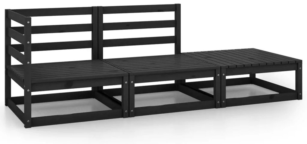 3 pcs conjunto lounge de jardim pinho maciço preto