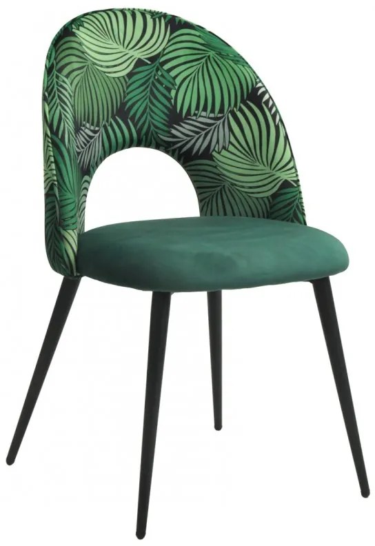 Conjunto 2 Cadeiras Cozinha, sala  ORQUIDEA, metal, tecido veludo verde com encosto florais combinando