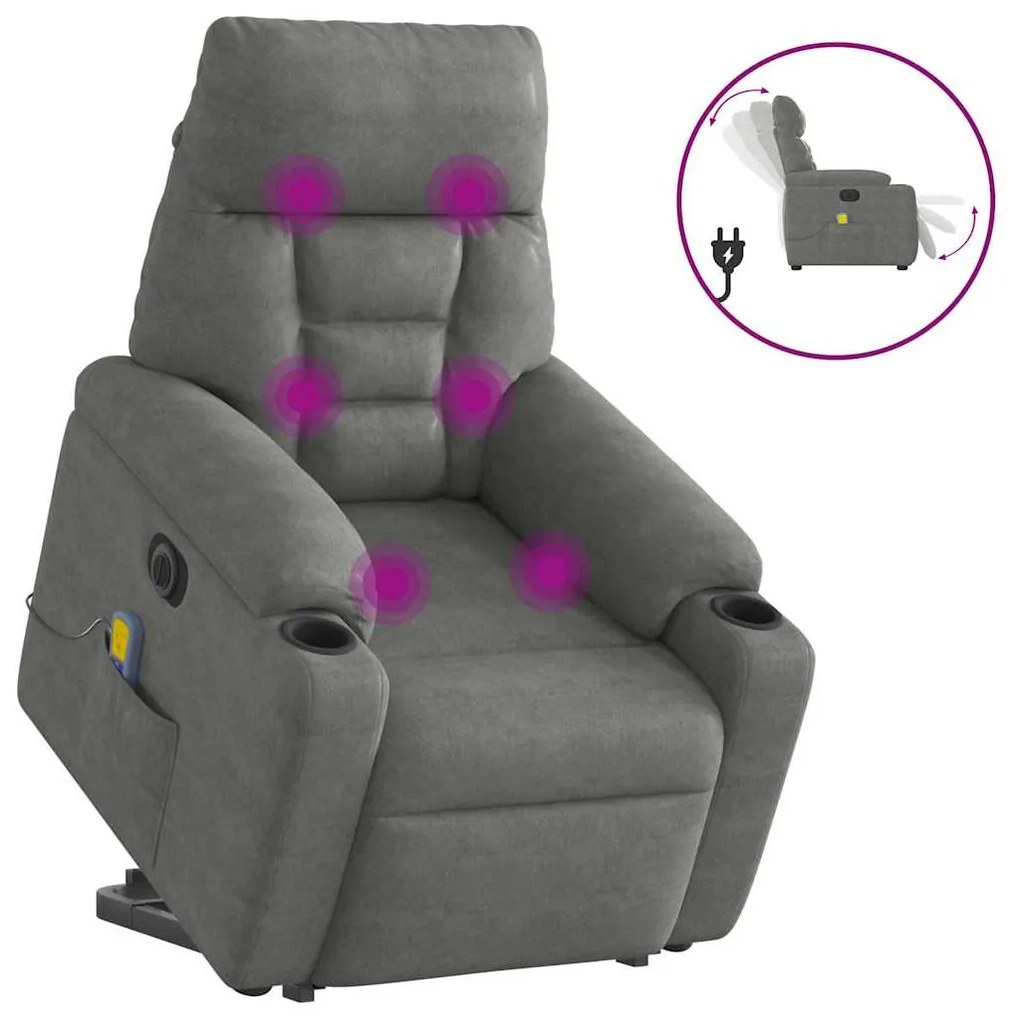 vidaXL Poltrona massagens elétrica elevatória microfibra cinza-escuro