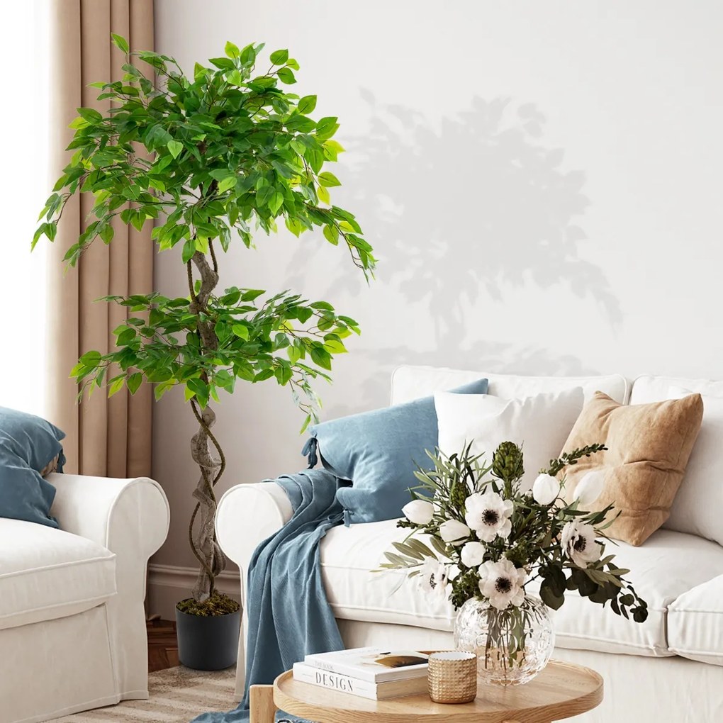 Planta artificial de 150 cm com vaso 882 folhas Tronco realista Vaso realista Interior Exterior Verde