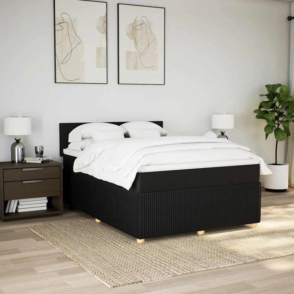 Cama com molas/colchão 140x200 cm tecido preto