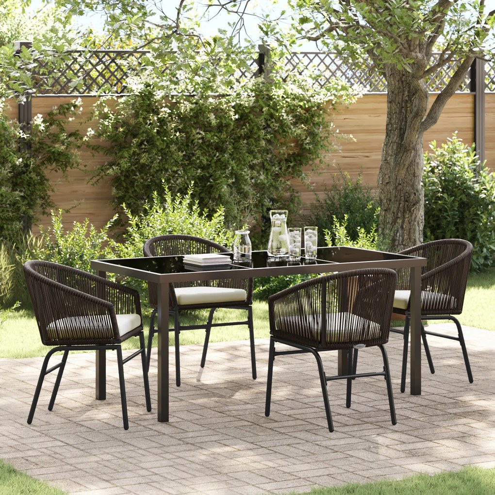 vidaXL Conjunto de Jantar de Jardim com 5 Peças e Almofadas em Rattan Poliéster Marrom.