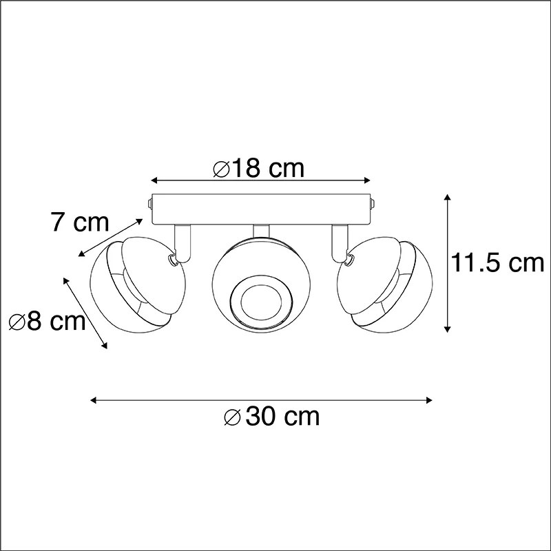 Projetores modernos 3 luzes preto com interior dourado - Buell Deluxe
