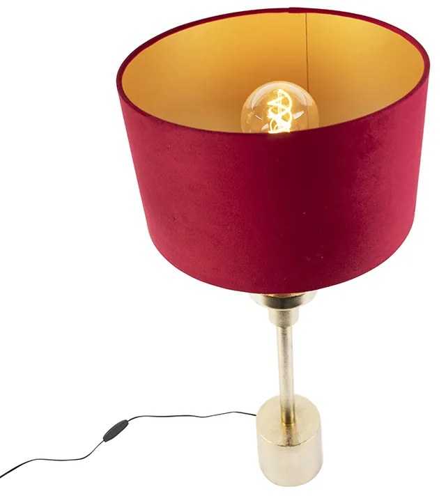 Candeeiro de mesa Art Deco com abajur em veludo vermelho 35 cm - Diverso Art Deco