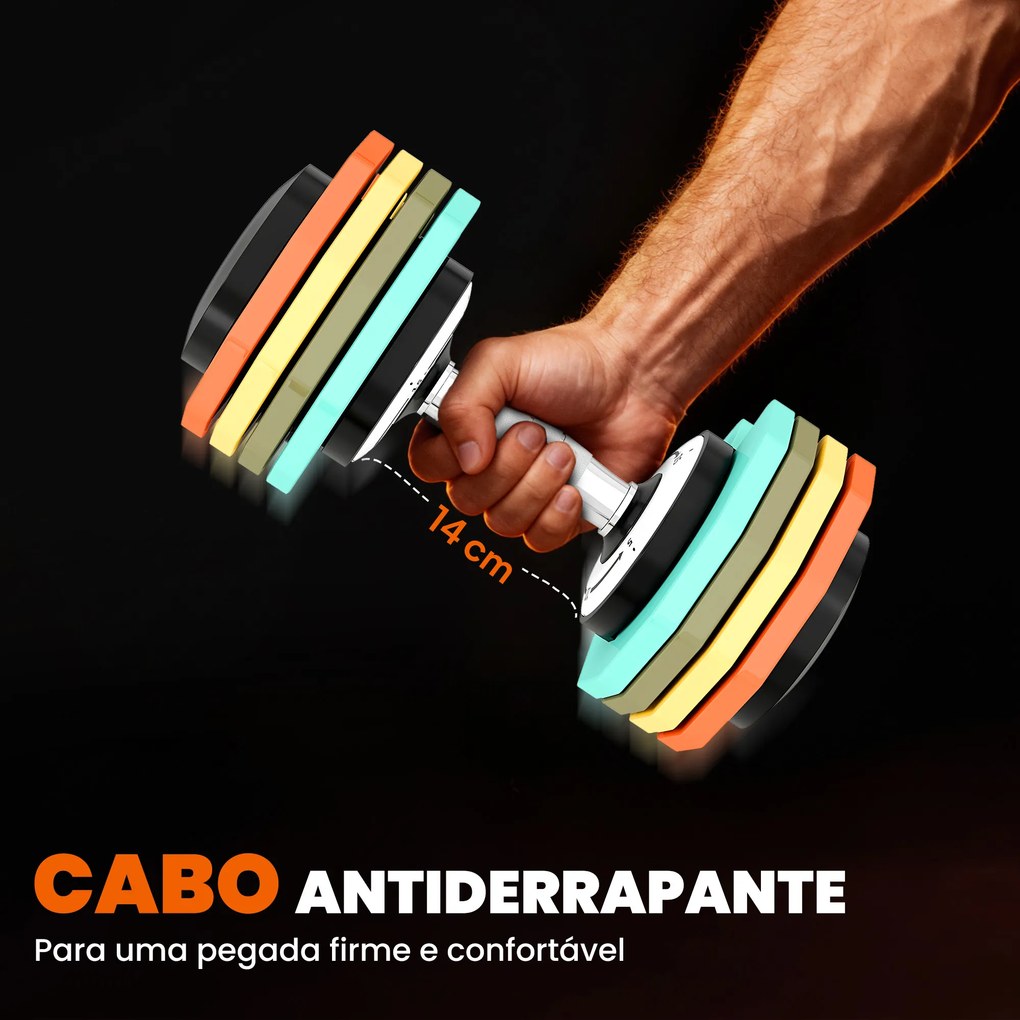 Haltere Ajustável 5 em 1 de 5 a 25 kg com Base de Armazenamento e Pega Antideslizante para Casa Ginásio Multicolor