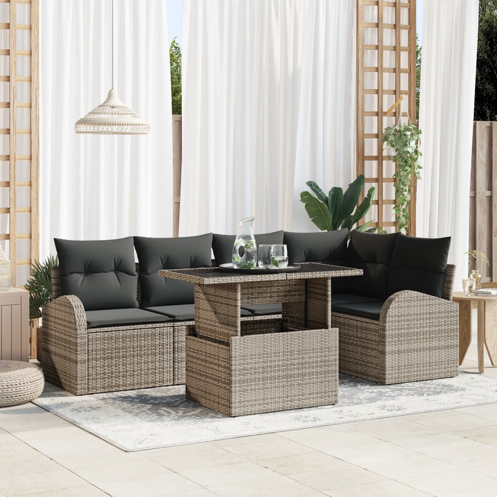 vidaXL Conjunto de Sofá de Jardim com 6 Peças em Cinza Vime