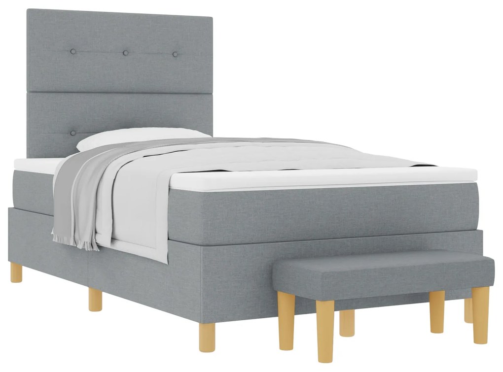 Camas Box com Colchão e Banco vidaXL Cinza Claro 120x200 cm Tecido