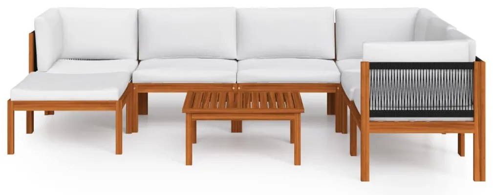 8 pcs conjunto lounge jardim c/ almofadões acácia maciça creme