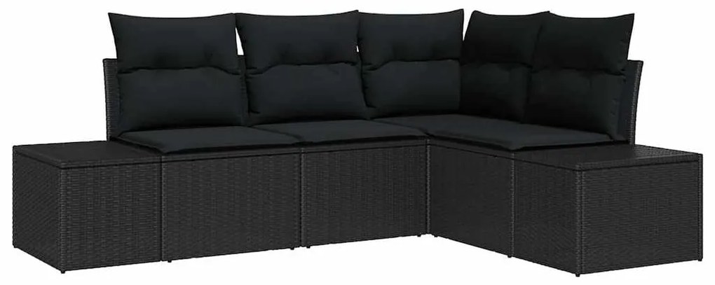 Conjunto de Sofá de Jardim de 4 Peças com Almofadas Pretas em Rattan S
