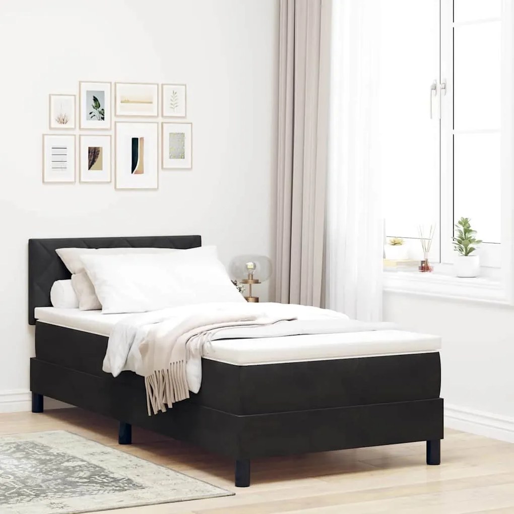 Cama Box com Colchão e LED vidaXL Preto 100x200 cm Veludo