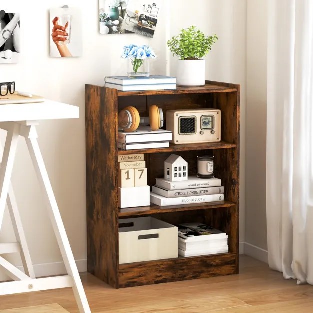 Estante de 3 níveis com prateleiras reguláveis e dispositivo anti-queda para sala e quarto 50 x 30 x 75 cm castanho