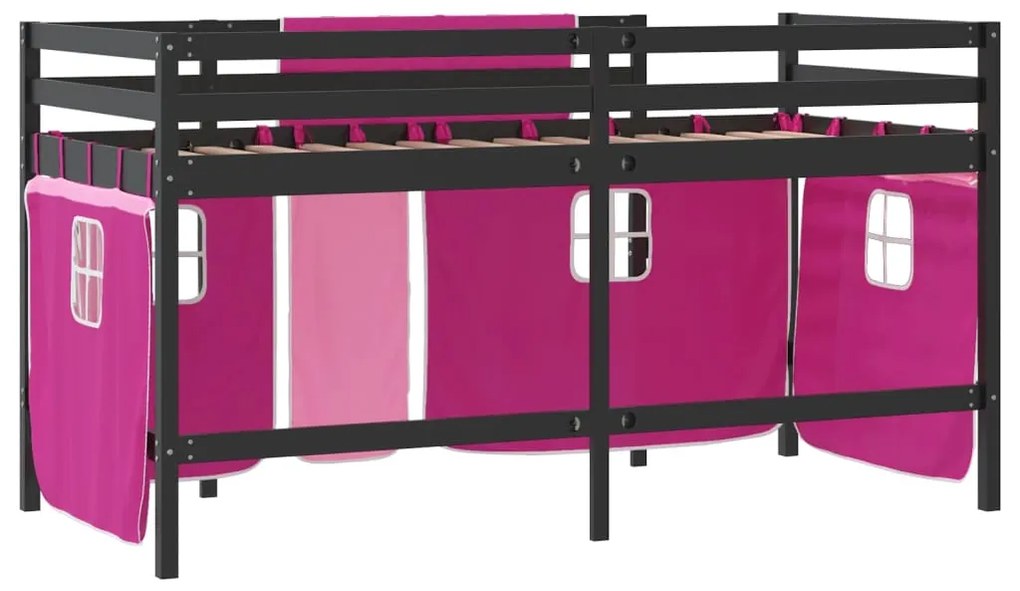 Cama alta p/ criança c/ cortinas 90x190 cm pinho maciço rosa