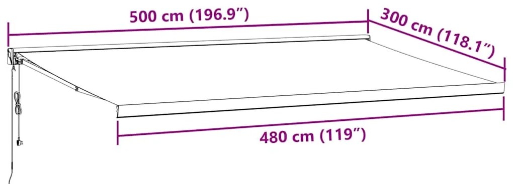 Toldo retrátil automático 500x300 cm castanho