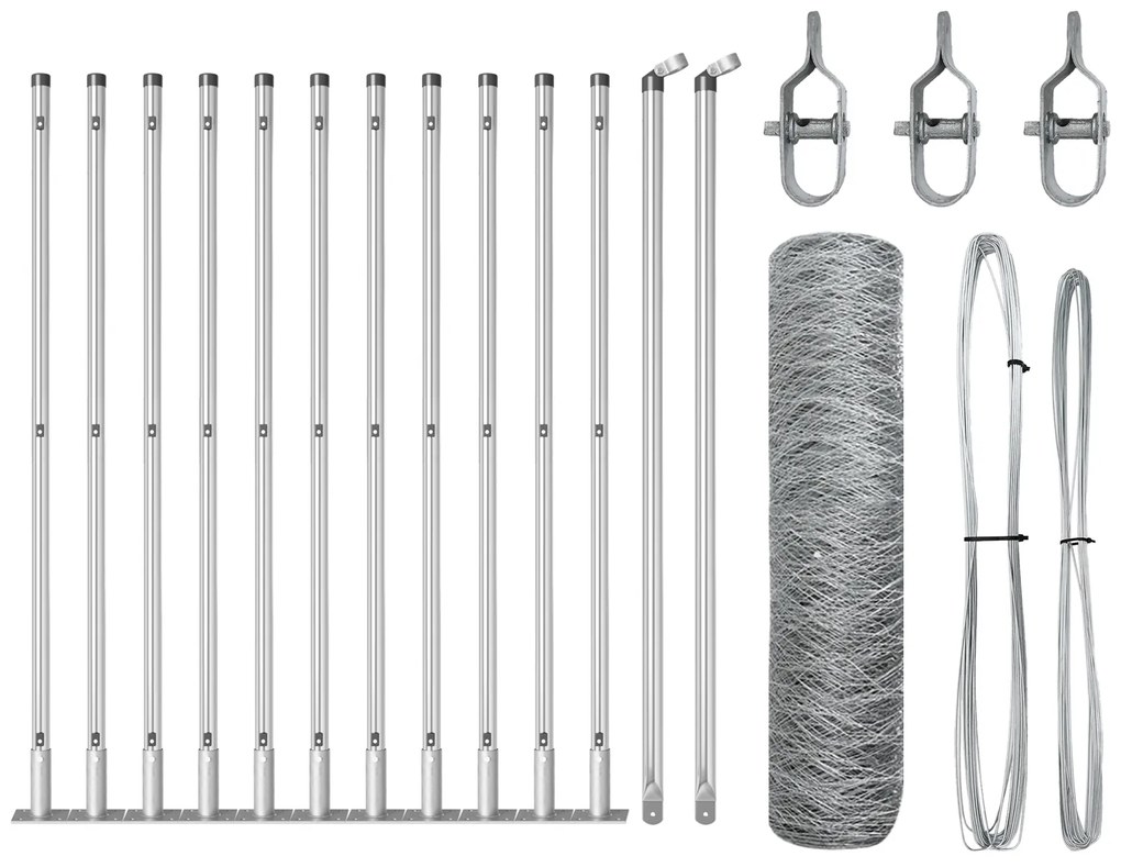Cerca Hexagonal com 11 Postes Flangeados 0,5x25 m Aço Galvanizado