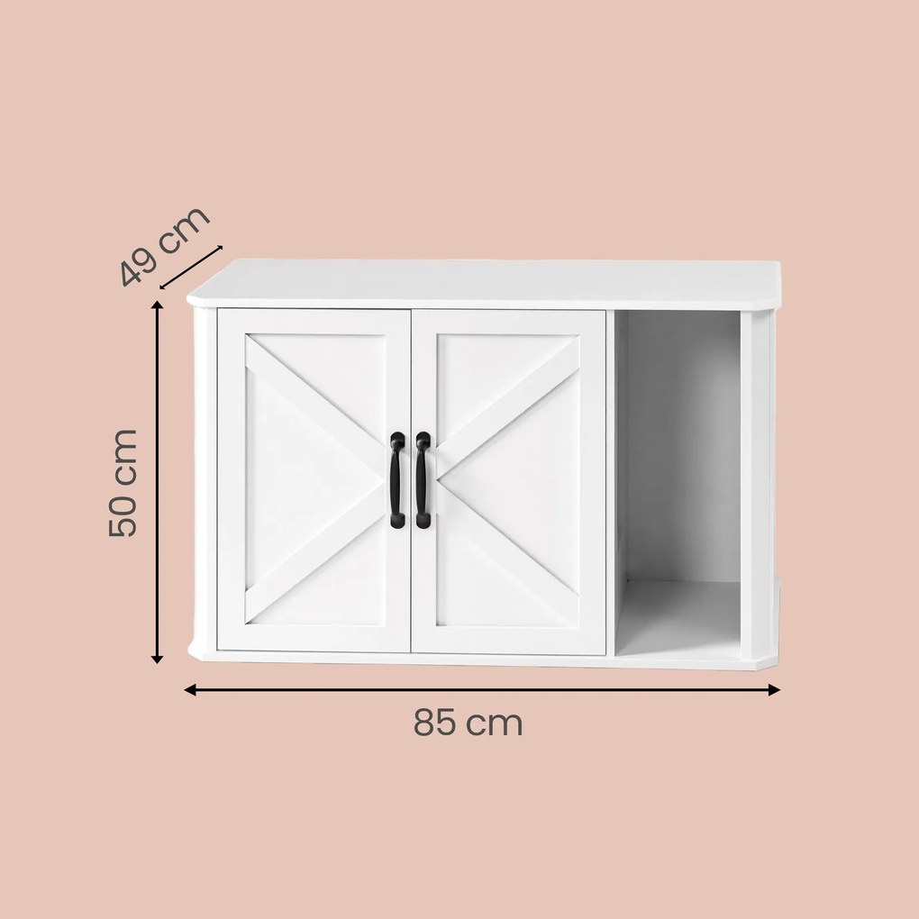 Móvel para caixa areia para gatos moderno 85 x 49 x 50 cm com porta frontal e pega dupla branco