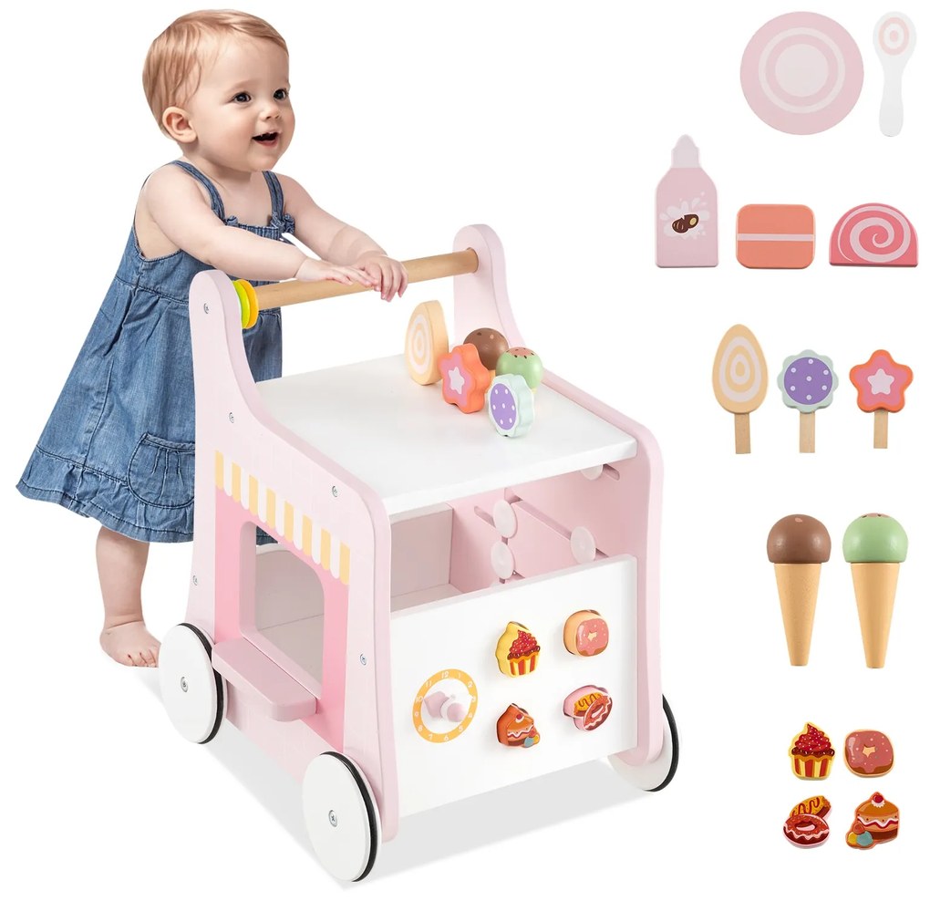 Andador de madeira Montessori com 3 níveis de altura ajustável para bebês de 1+ anos - Branco