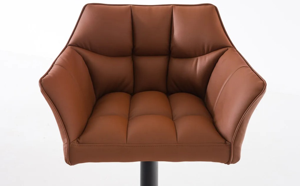 Banco de bar Damaso em couro sintético e estrutura preta 64 x 88-113 x 45 cm Castanho claro