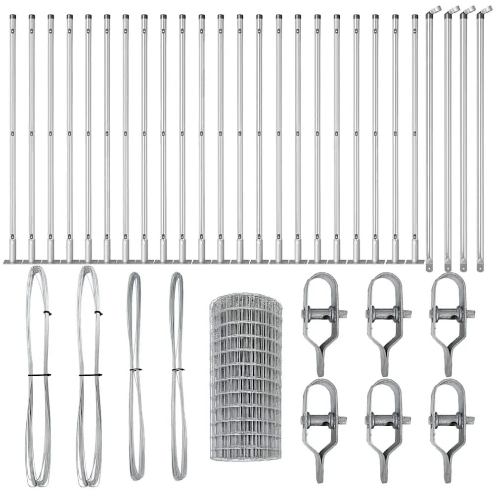 Cerca Euro com 13 postes flangelados, 0,4 x 50 m, em aço galvanizado
