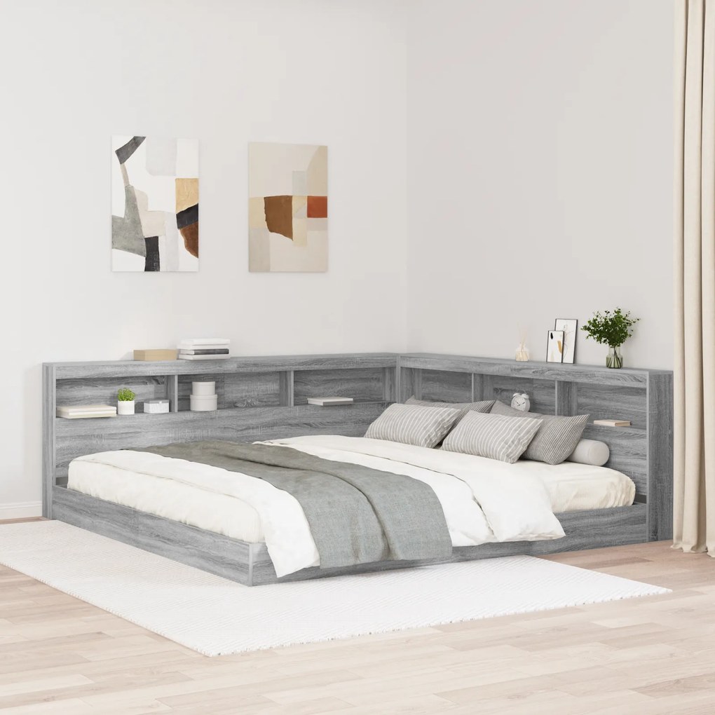 vidaXL Cama com Estante Cinza Sonoma 180x200 cm Madeira Reconstituída