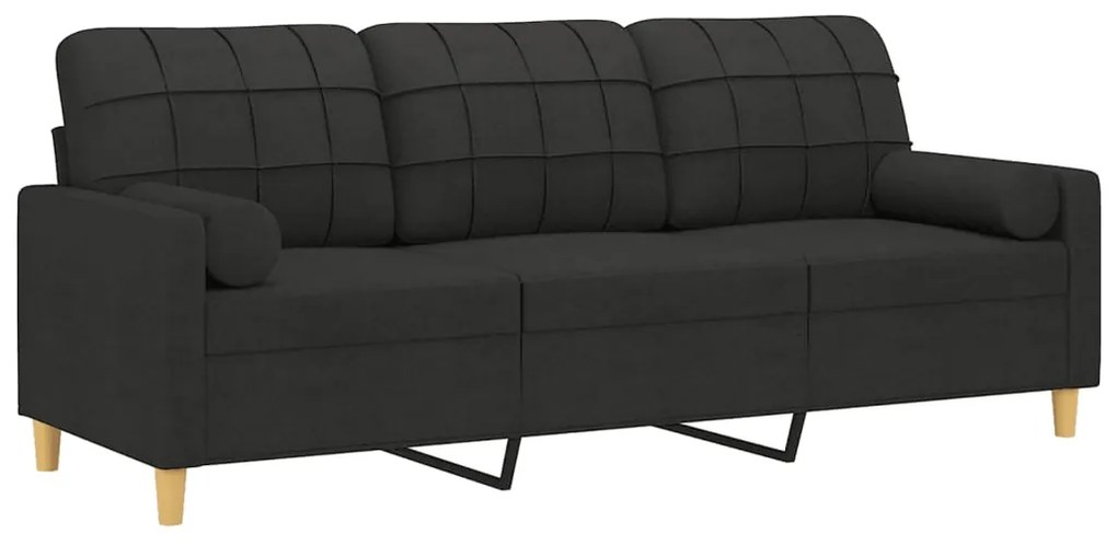 Sofá 3 lugares + almofadas decorativas 180 cm tecido preto