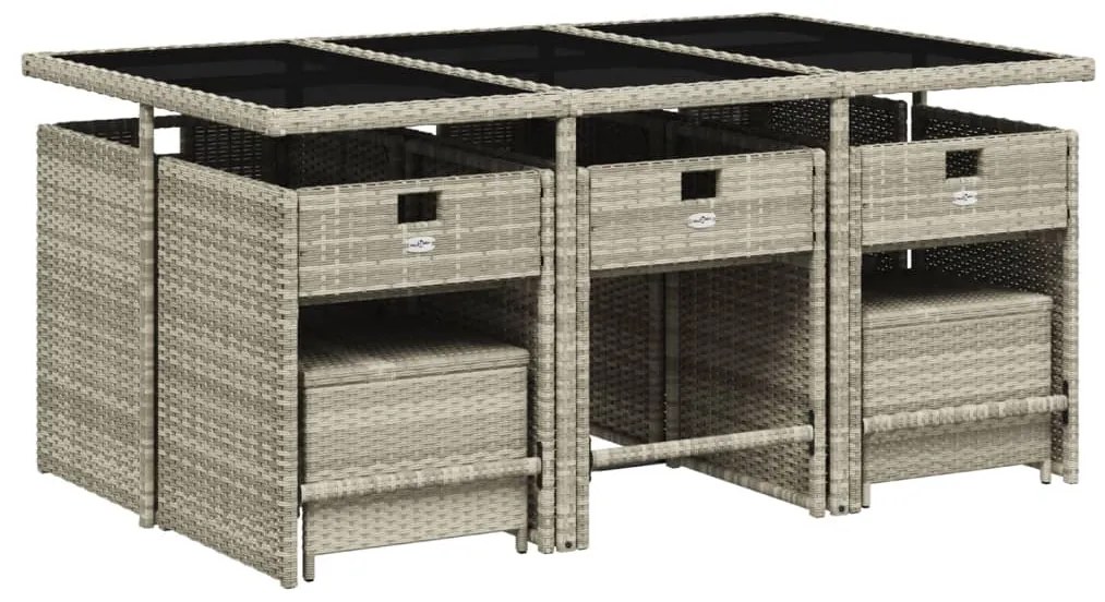 11 pcs conjunto jantar p/ jardim c/ almofadões vime PE cinzento