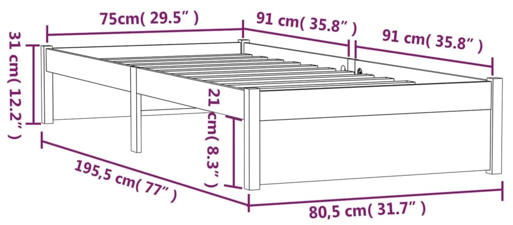 Estrutura cama pequena solteiro 75x190 cm madeira maciça preto