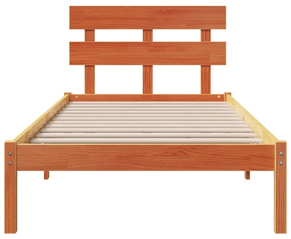 Estrado de Cama com Cabeceira Castanho 90x190 cm Madeira Maciça de Pin