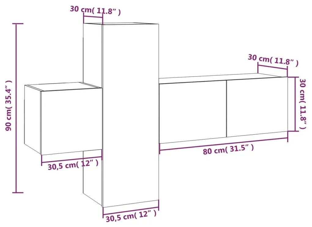 Conjunto móveis de TV 3 pcs madeira processada sonoma cinza
