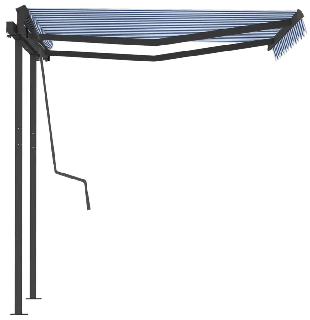 Toldo retrátil automático com postes 3x2,5 m azul e branco