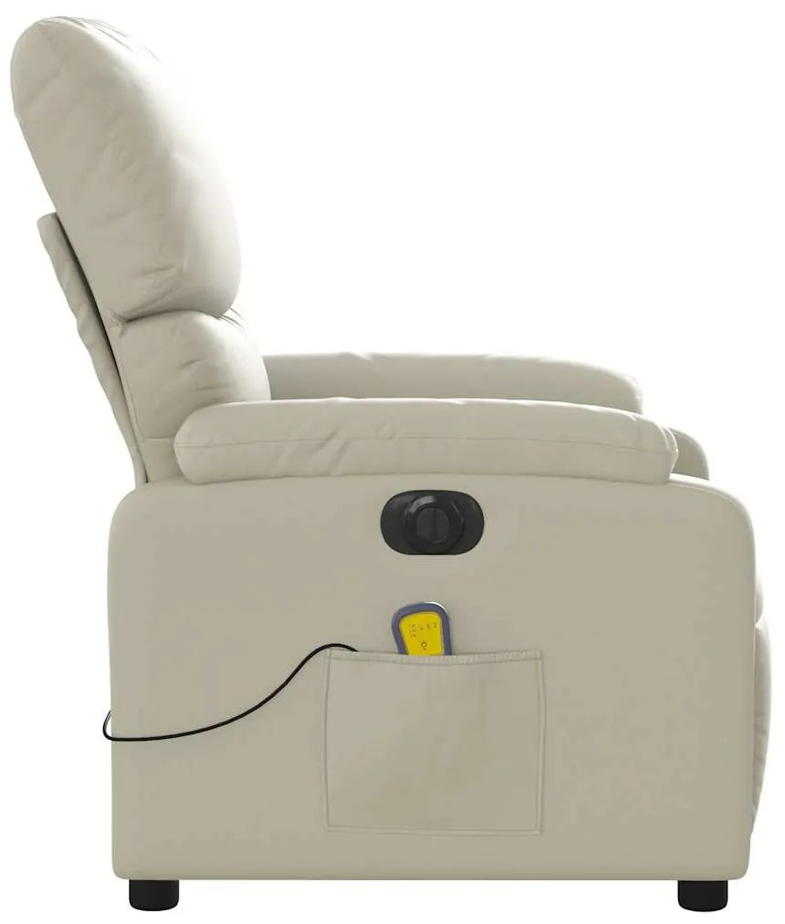 Poltrona massagens reclinável elétrica couro artificial creme