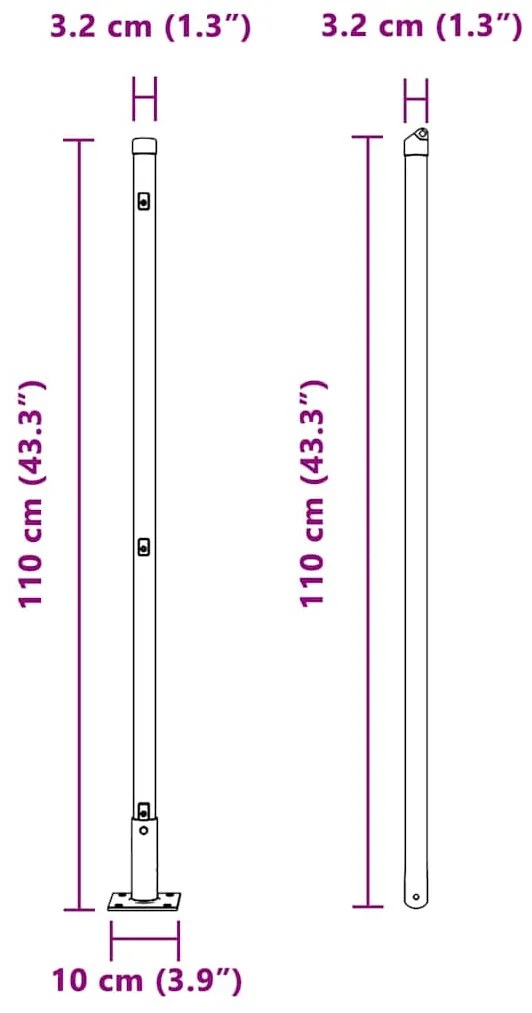 Postes de Cerca com Bases - 52 pcs Ø32mm, 110cm em Aço Galvanizado