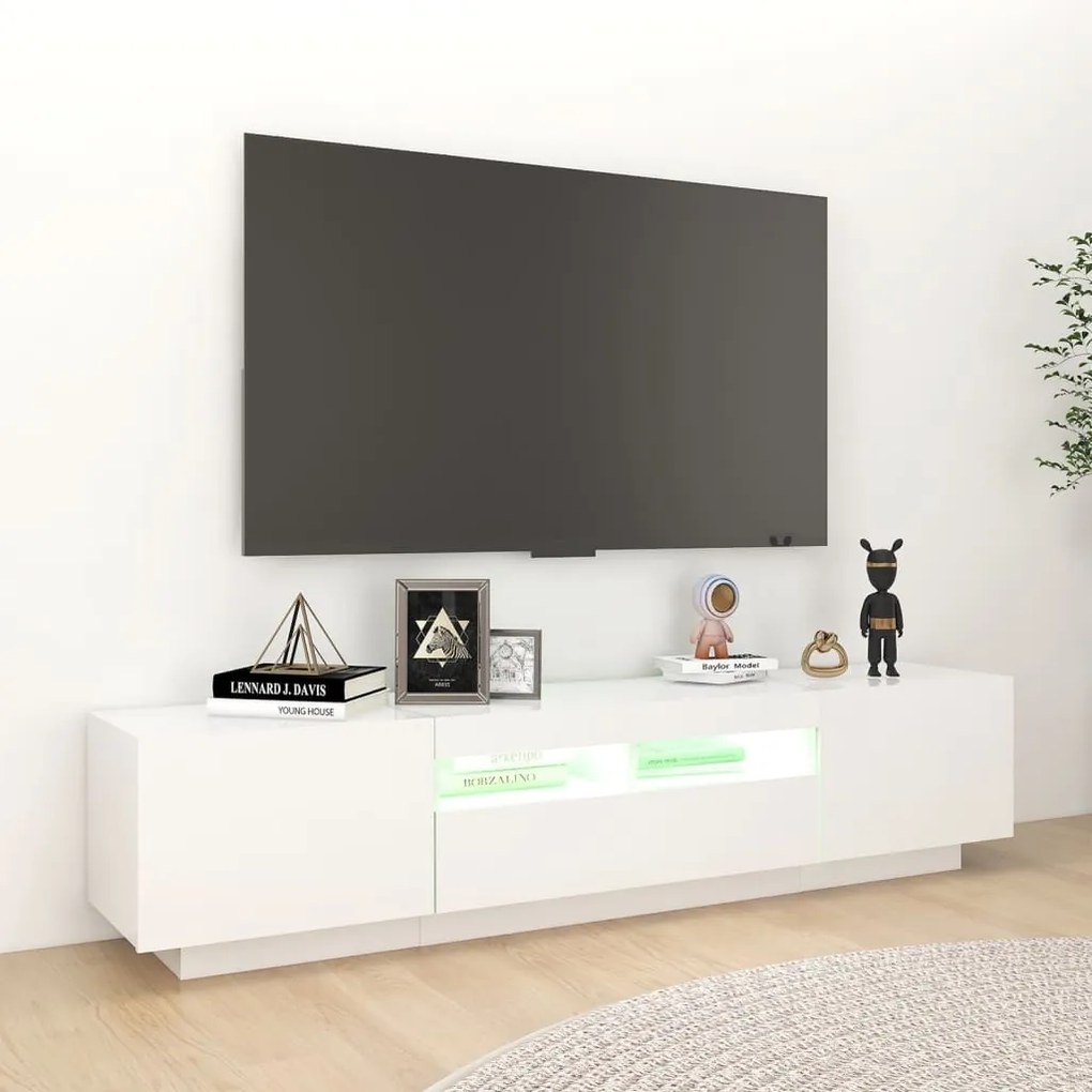 Móvel de TV com luzes LED 180x35x40 cm branco