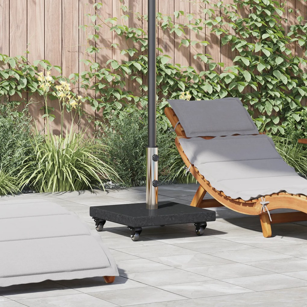 vidaXL Base de Parasol com Rodas para Hastas de Ø38/48mm Granito Preto 30 kg Quadrada