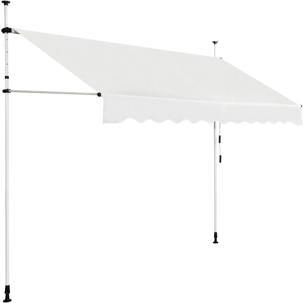 Toldo Exterior 350 x 125 cm Altura Ajustável 2-3 m com Manivela e Resistente às Intempéries Manual para Jardim e Varanda Bege