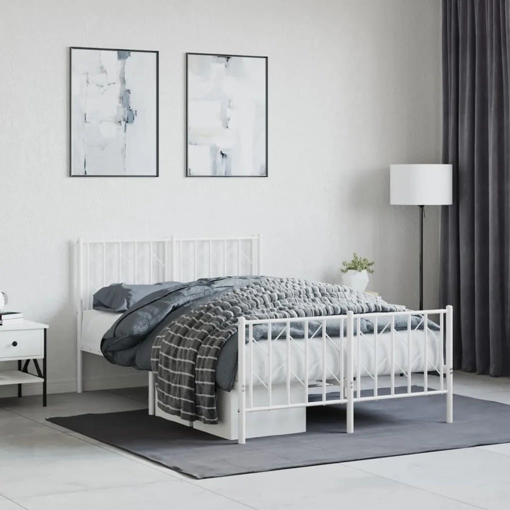 vidaXL Estrutura de cama com cabeceira e pés 120x190 cm metal branco