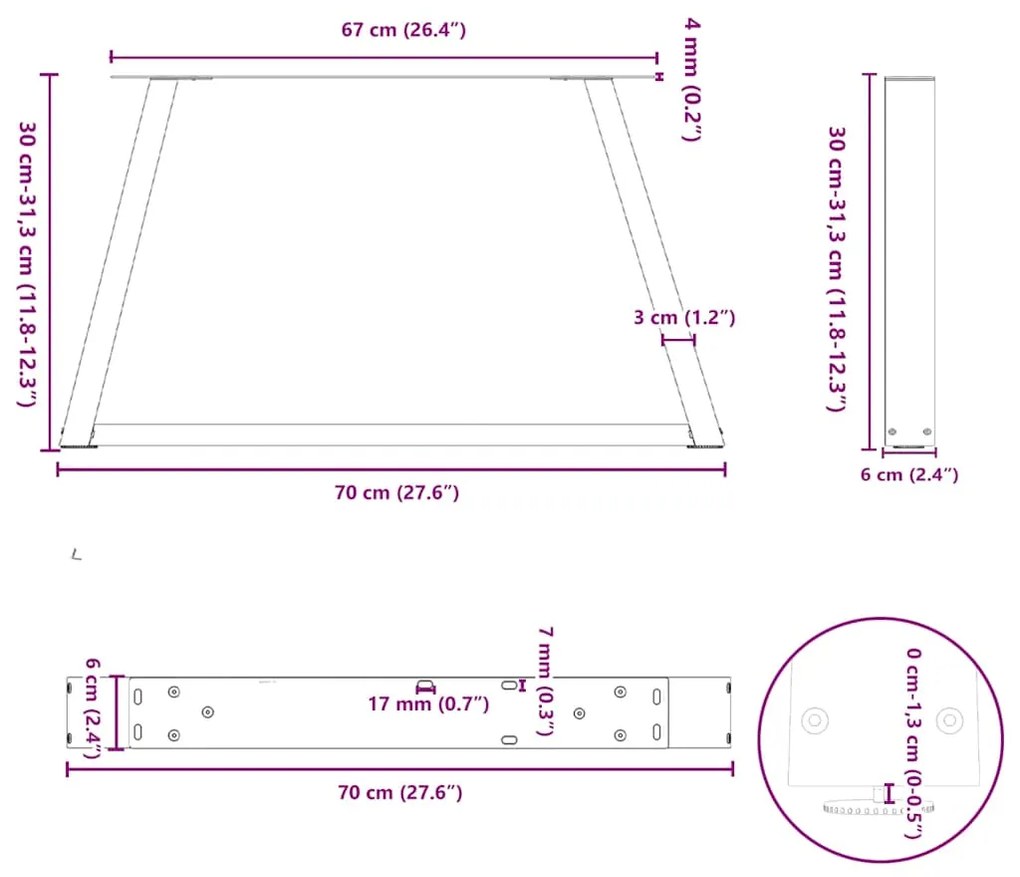 Mesa de jantar pernas 2 pcs forma de V 70x(30-31,3)cm aço preto