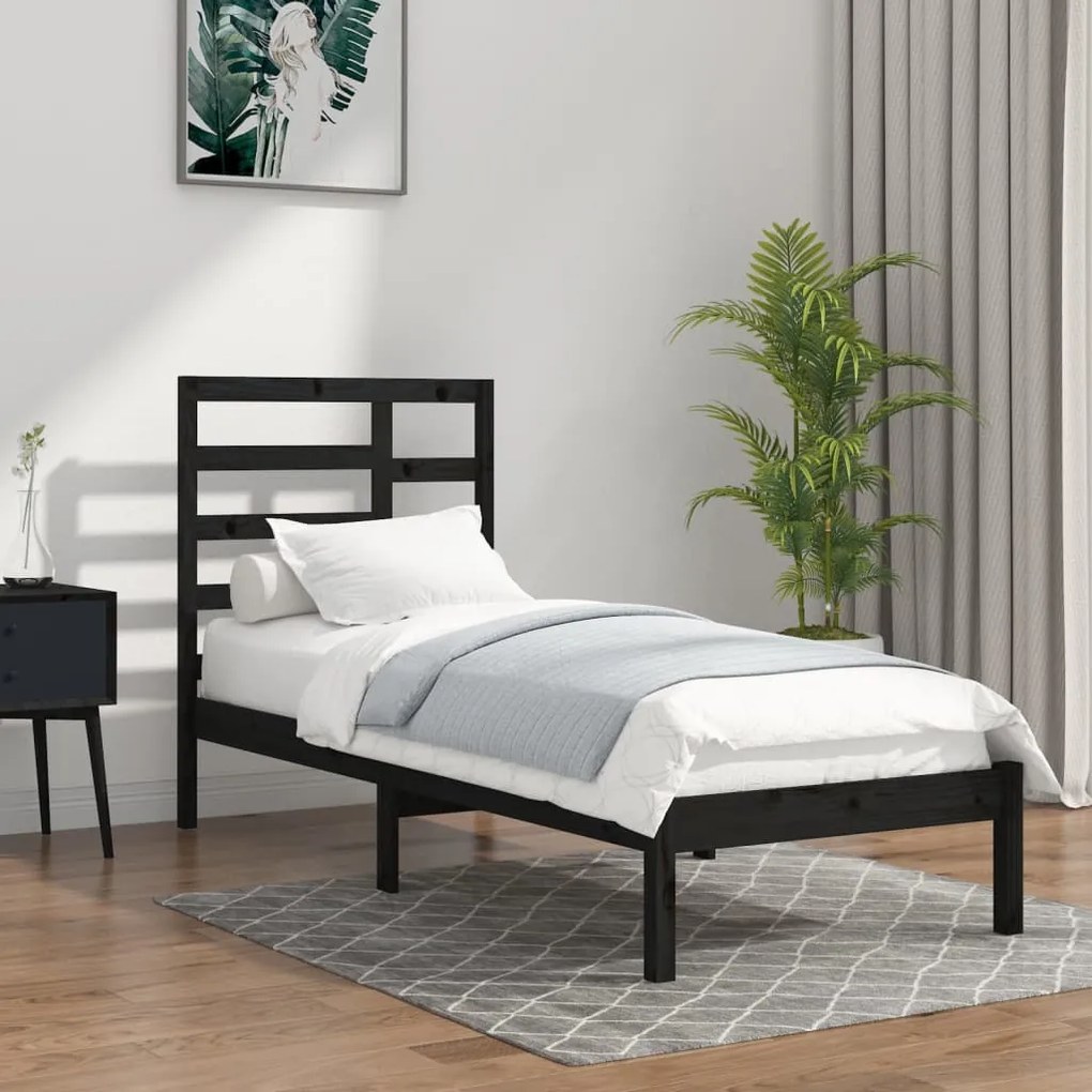 Estrutura de cama pequena solteiro 75x190 cm madeira preto