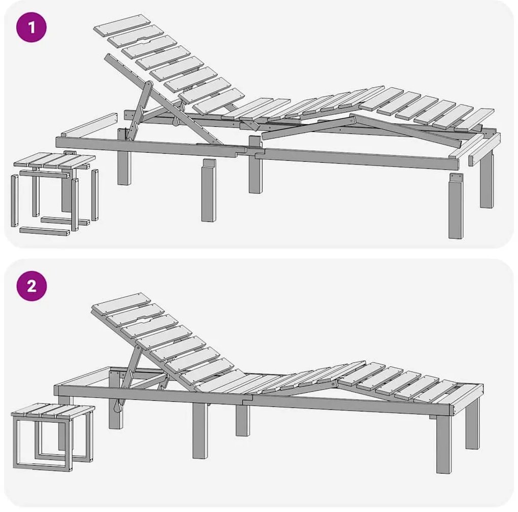 Espreguiçadeira de jardim com mesa madeira de pinho impregnada