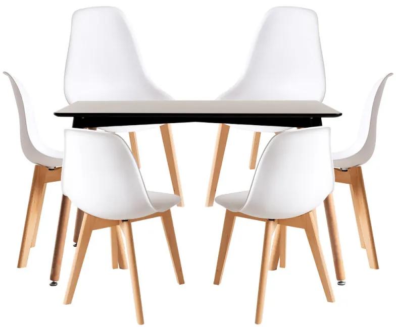 Conjunto Mesa Retangular 120x 80cm Preta e 6 Cadeiras Nórdicas Kelen - Branco