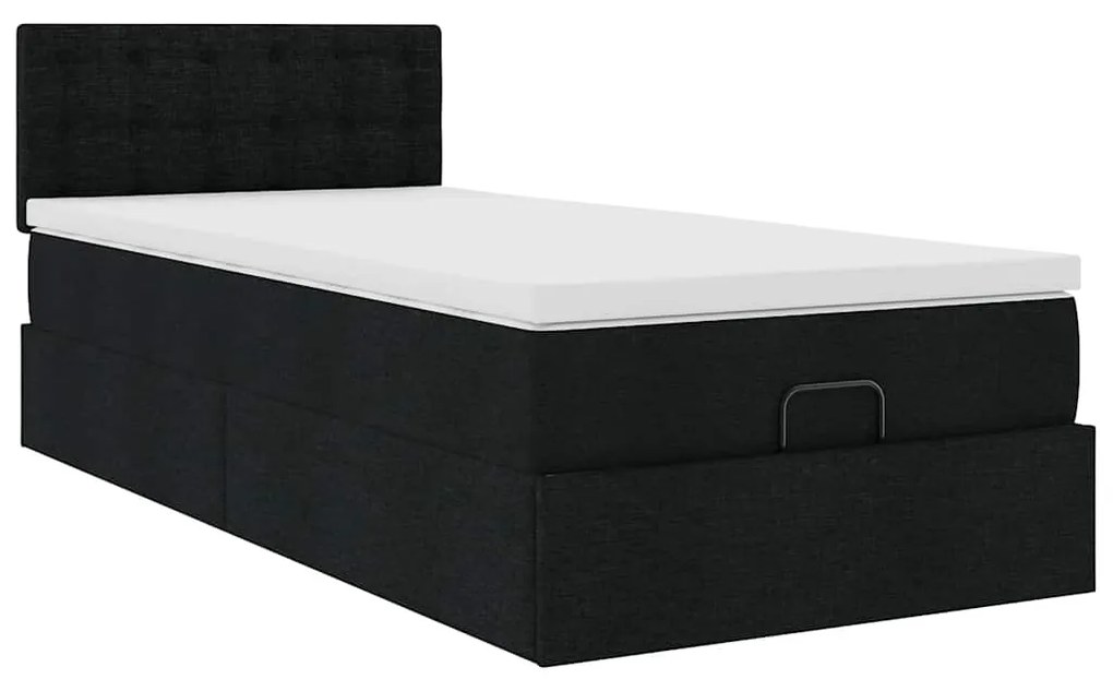 Cama otomana com colchão 90x200 cm tecido preto