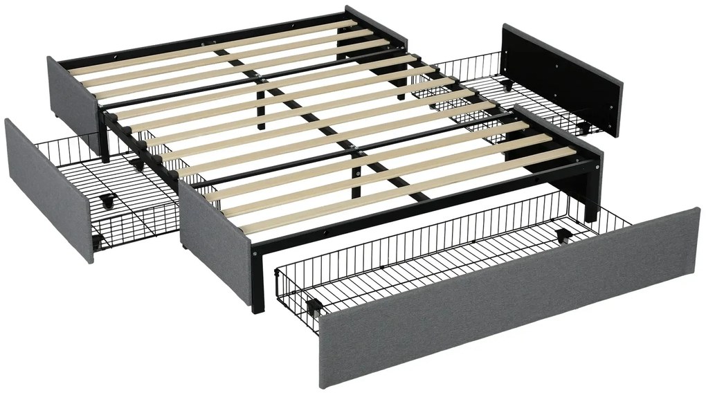 Estrutura de Cama de Casal "Storage" - 140x190 cm - Cinza - Design com