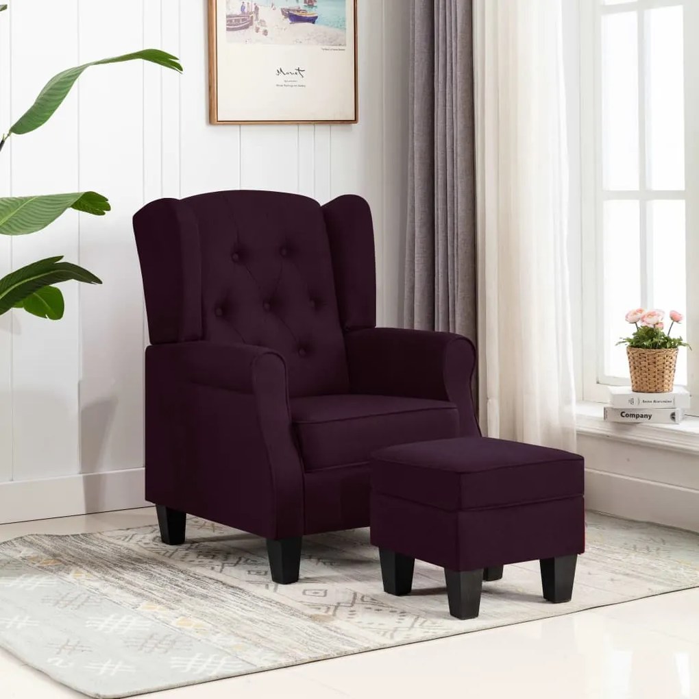 vidaXL Poltrona com apoio de pés tecido roxo