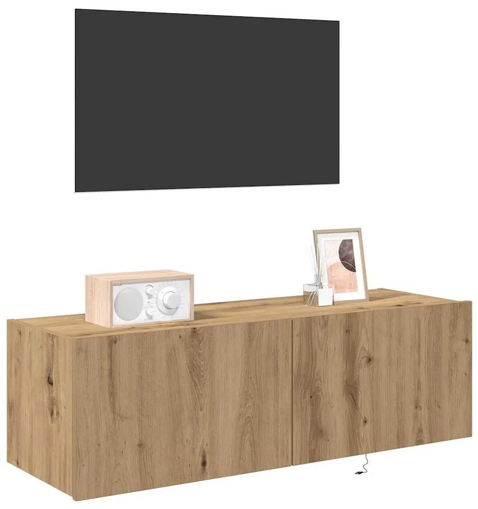 Armário de TV vidaXL com luzes LED Carvalho Artesanal 100x35x31 cm