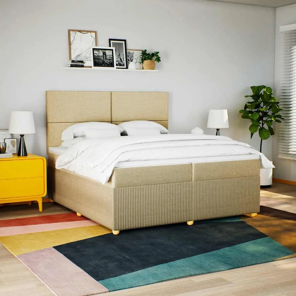 vidaXL Cama com molas/colchão 200x200 cm tecido cor creme