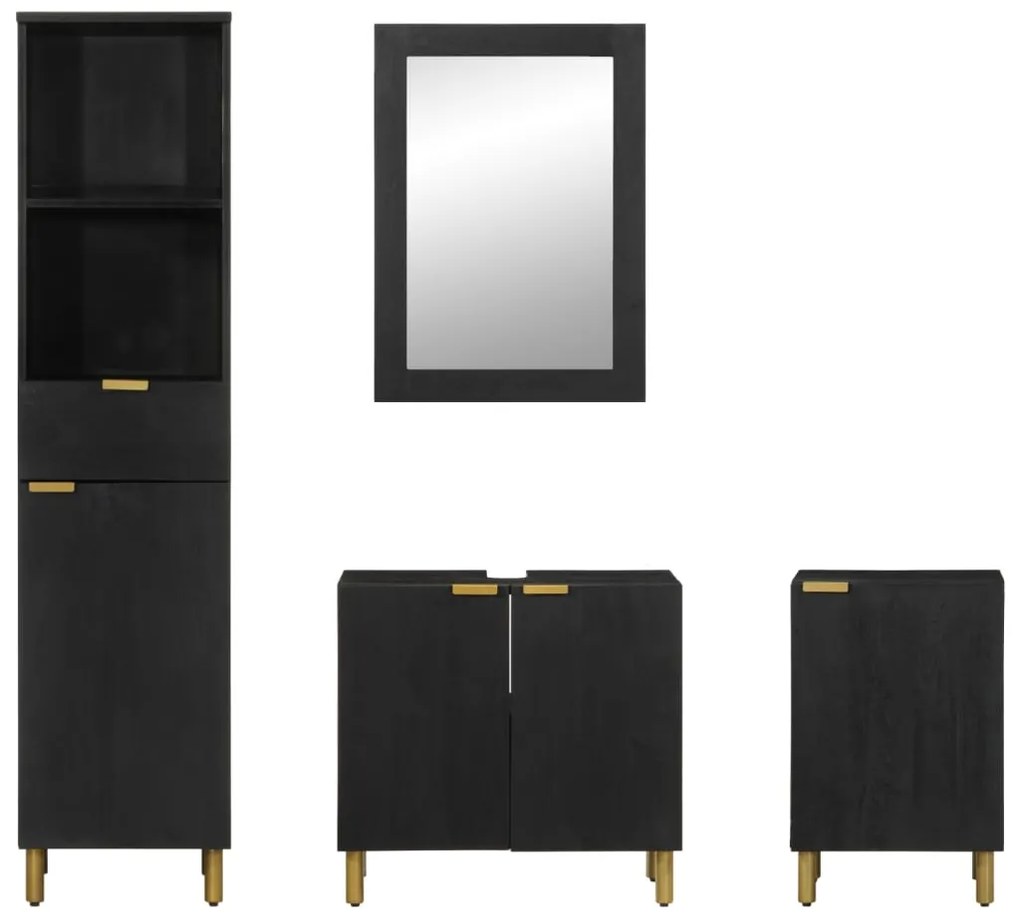 4 pcs conjunto móveis casa de banho derivados de madeira preto