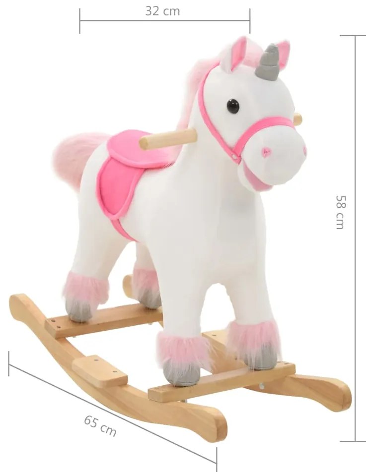 Animal de baloiçar unicórnio pelúcia 65x32x58 cm branco e rosa