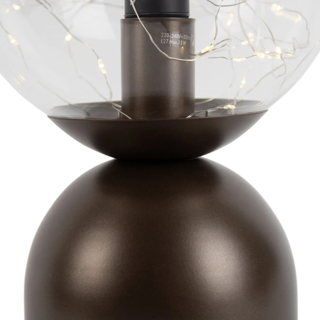 Candeeiro de mesa Hotel Chic bronze escuro com vidro transparente incl. Cabo de luz E27 - Pallon Trend