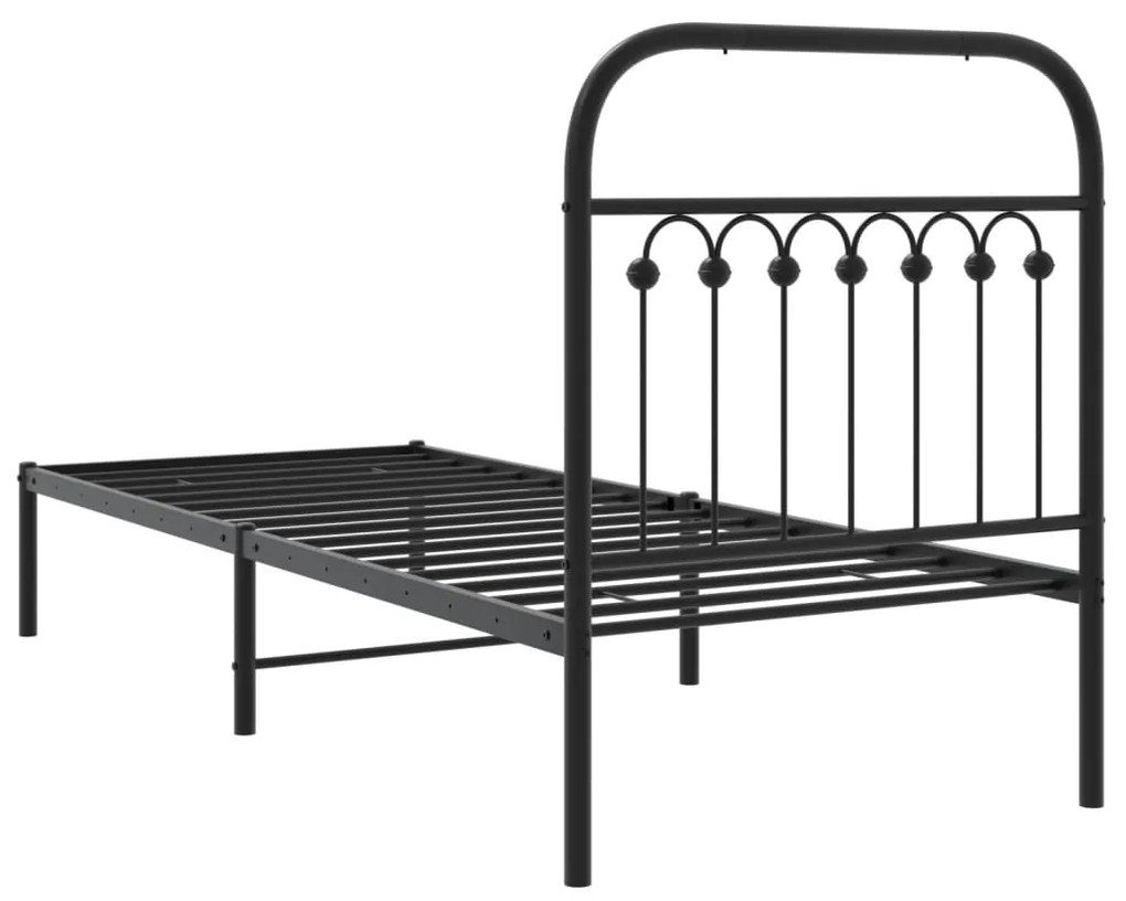 Estrutura de cama metal s/ colchão c/ cabeceira 75x190 cm preto