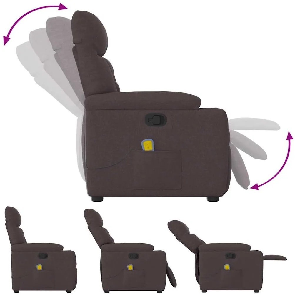 Poltrona de massagens reclinável tecido castanho-escuro