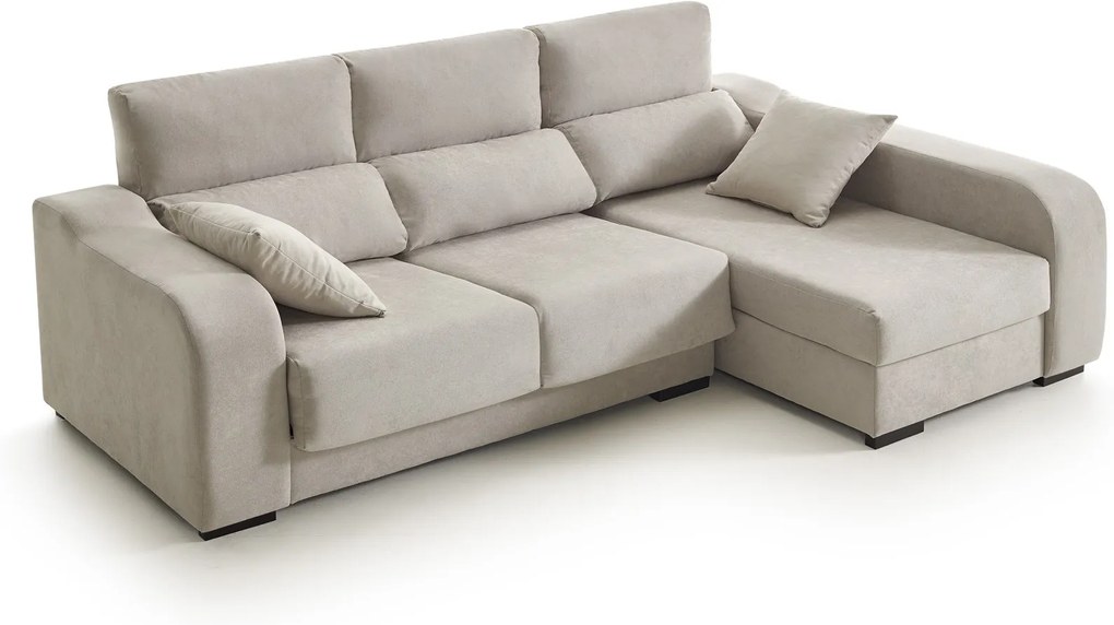Sofá Chaiselongue Zafiro 3 Plazas Tela Antimanchas Color Beige - Izquierda
